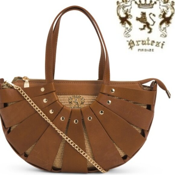 NWT✅ Pratesi Firenze Half Moon Leather & Straw Stud Details ✨ NWT & Dust Bag - Picture 3 of 17